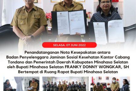 Terkait JKN, Bupati Frangky Lakukan Penandatanganan Nota Kesepakatan Dengan BPJS